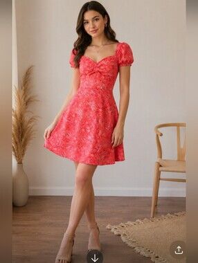 sincerely jules lace dress Sincerely Jules peachy floral smocked puff sleeve lace up midi dress